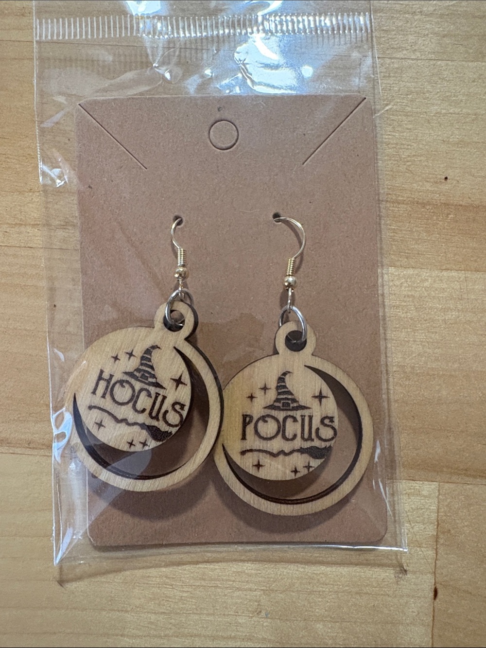 Hocus Pocus Wooden Dangle Earrings - Light Wood